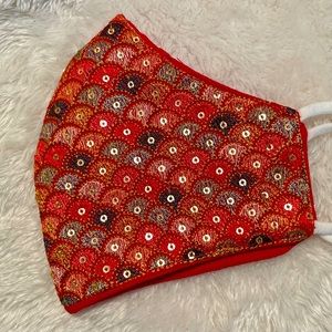 Face mask - pure linen - hand embroidered- Red